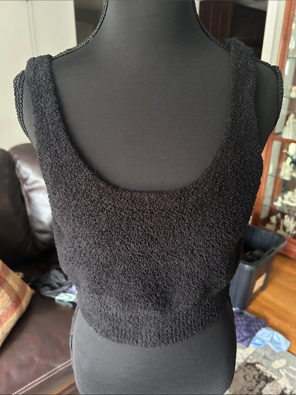 stars above Black Textured Sleeveless Crop Top